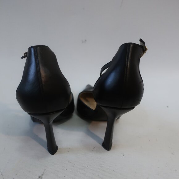 Authentic Chanel Black Pointy Leather Chain Link T-Strap Heels 39.5 US/9.5 - Picture 6 of 16